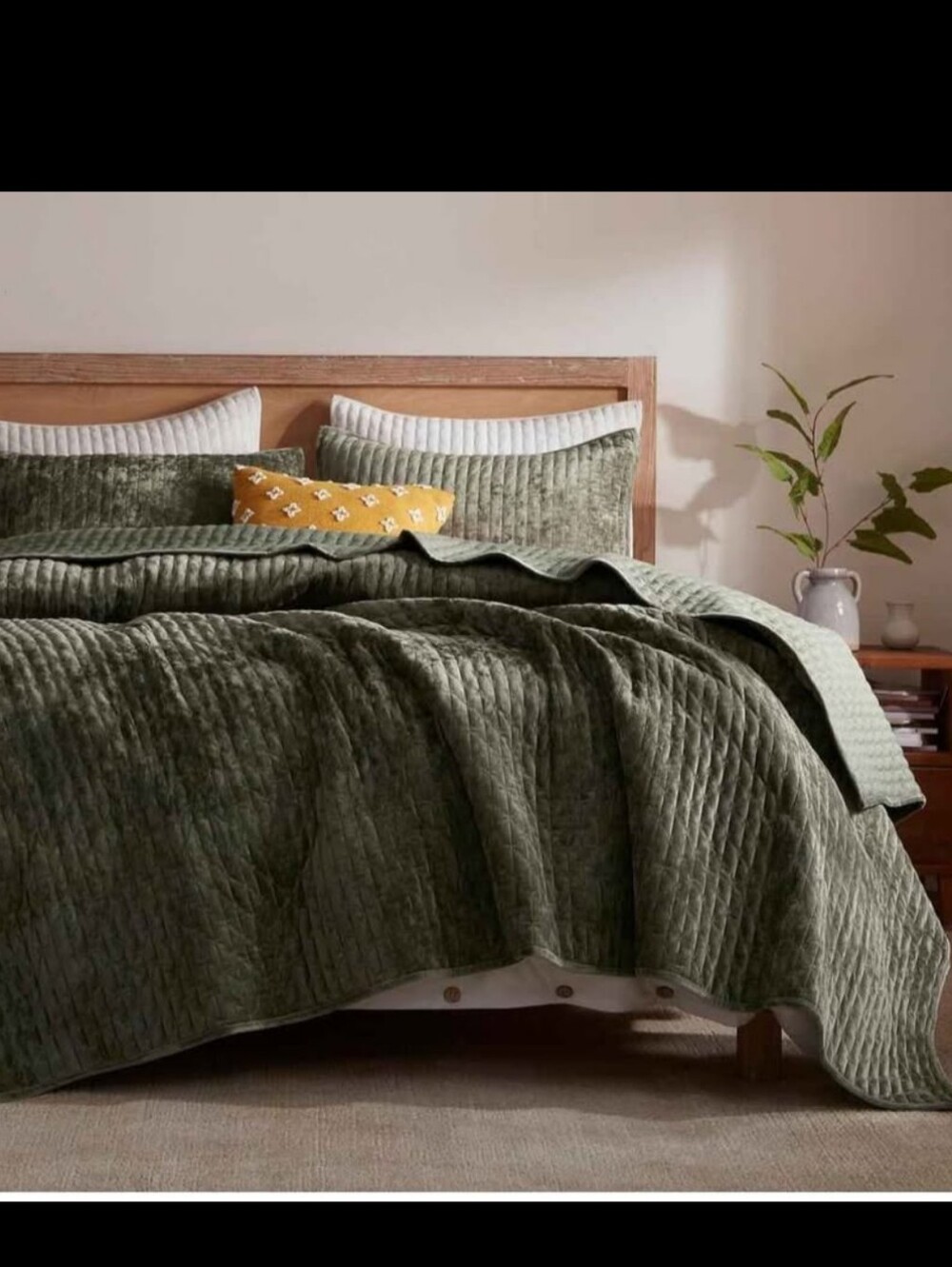 Velvet Quilt Set Full/Queen Size 90''x98'', Lightweight Olive Green Velvet